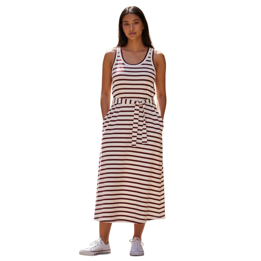 Tommy Hilfiger Women's Striped Tank Maxi Dress Belted‎ Pockets Size S P